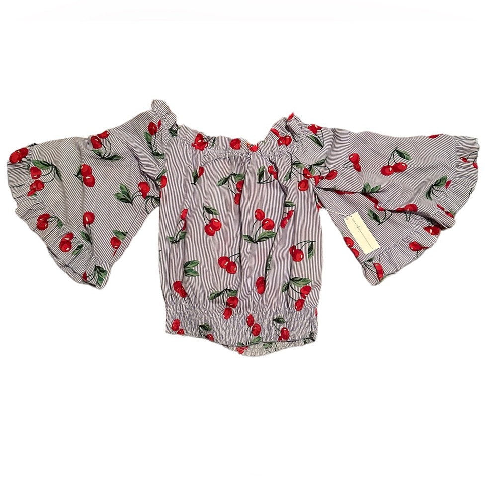 Cherries off the shoulder, top with bell sleeve.